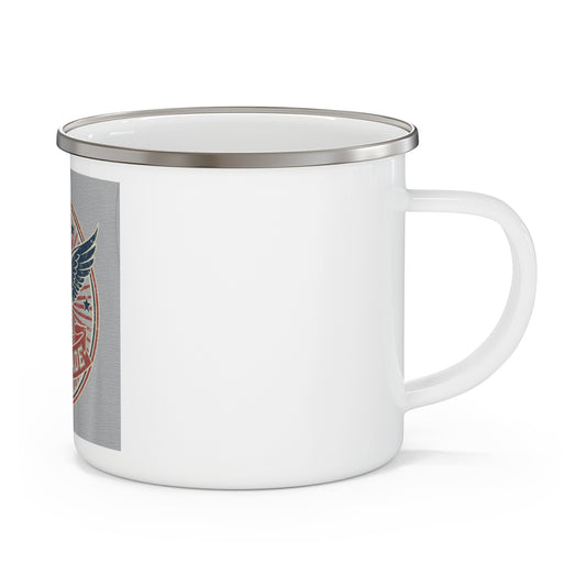 Enamel Camping Mug — Vintage 'Self Made' Eagle Logo Camp Coffee Mug