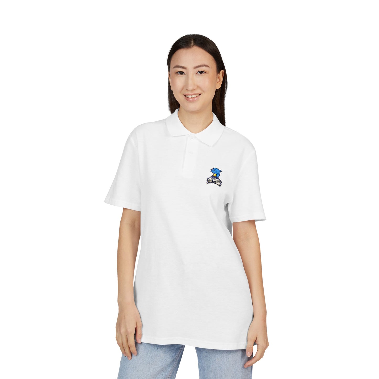 Embroidered Blue Rose Polo Shirt