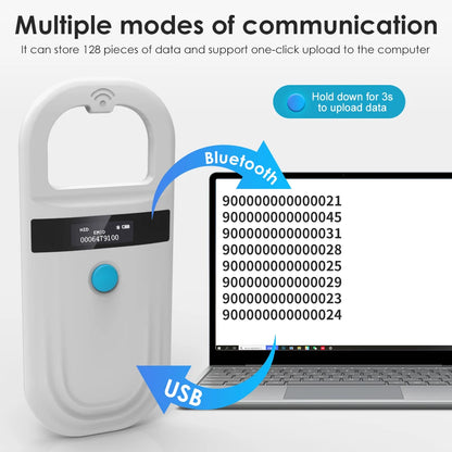 Handheld 134.2KHz 125kHz Animal RFID Reader Pet Cat Dog Microchip Scanner FDX-B Glass Chip USB/Bluetooth Tag Reader with Tags