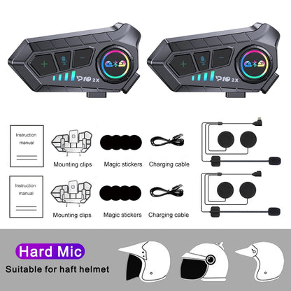 KEBIDUMEI 1/2x Motorcycle Intercom Headset Helmet BT 5.3 For 2 Riders intercommunicator 300M Waterproof Music Sharing Interphone